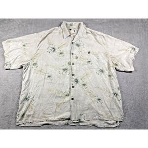 Banana Cabana Men's 100% Silk Button-Up Tropical Print Shirt Green Size XXL